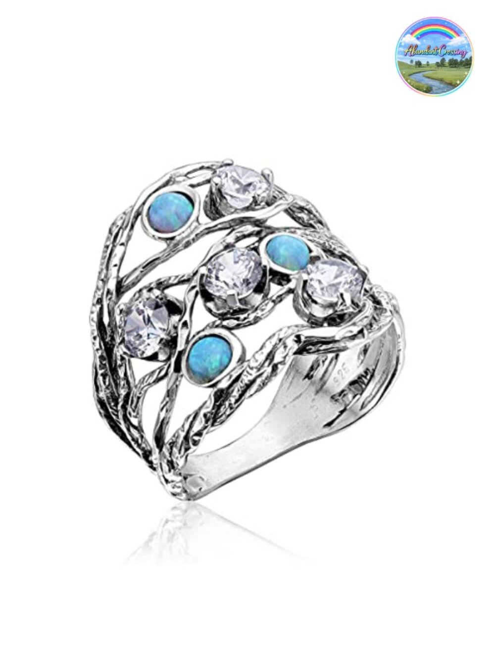 925 Sterling Silver Opal Cubic Zirconia Statement Ring Vintage Design